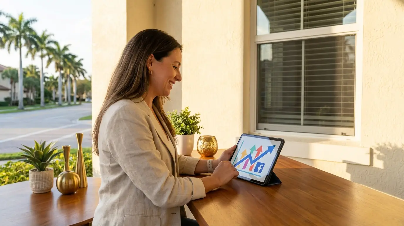 Restaurant owner reviewing Facebook ad results on a tablet